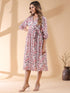 Cream Georgette Floral Printed Wrap Dress